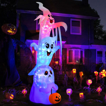 Halloween Inflatables 9.8 FT Halloween Ghost Inflatable with Built-In Leds, Scary Inflatable Ghost Blow up Overlap Ghost, Outdoor Halloween Decorations Ghost Inflatable for Halloween Holiday Pa
