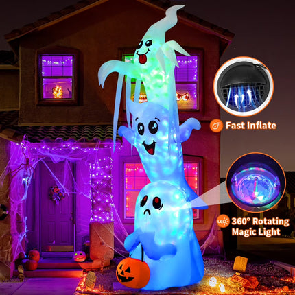 Halloween Inflatables 9.8 FT Halloween Ghost Inflatable with Built-In Leds, Scary Inflatable Ghost Blow up Overlap Ghost, Outdoor Halloween Decorations Ghost Inflatable for Halloween Holiday Pa