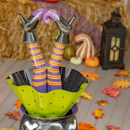 Metal Halloween Figurine Statue Decorations with Bobbly Heads (Smaller Size, Witch in Cauldron)
