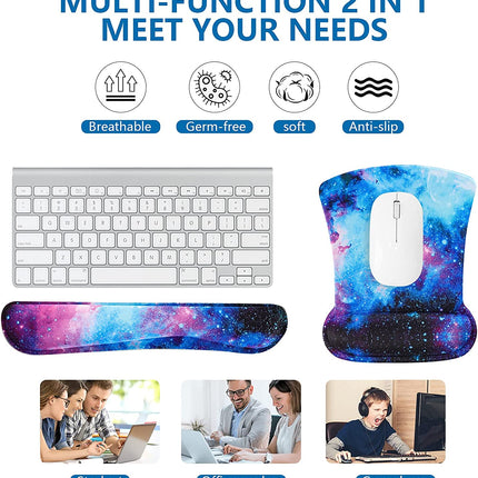 Keyboard Wrist Rest Pad and Mouse Wrist Rest Support Mouse Pad Set,Durable & Comfortable & Lightweight for Easy Typing & Pain Relief-Ergonomic Support (Galaxy)