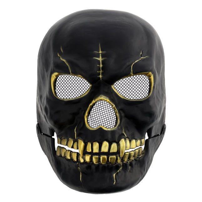 Skull Mask Costume Accessory for Adults, Black and Gold, Halloween by