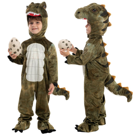 T-Rex Dinosaur Animals Costumes Jumpsuit with Toy Egg for Kids Halloween Dress-Up Party 2-7 Years