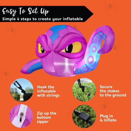 4 FT Halloween Inflatable Purple Octupos Head with Tentacles Broke Out from Window with Built-In LED Blow up Inflatable for Window Decoration Yard Garden Lawn Decor