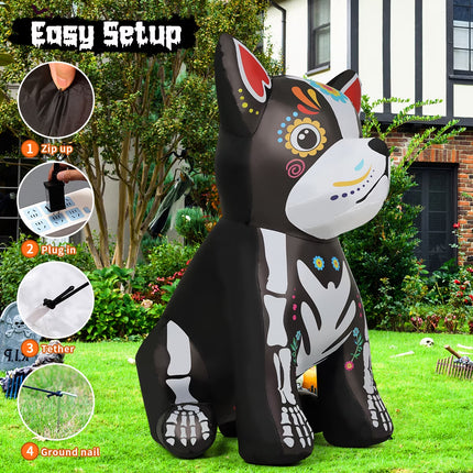 Halloween Inflatables 5 FT Halloween Dog Inflatable with LED Lights, Halloween Blow up Dog Inflatable Skeleton Bulldog, Outdoor Halloween Decorations Skeleton Dog Blow up for Halloween Holiday