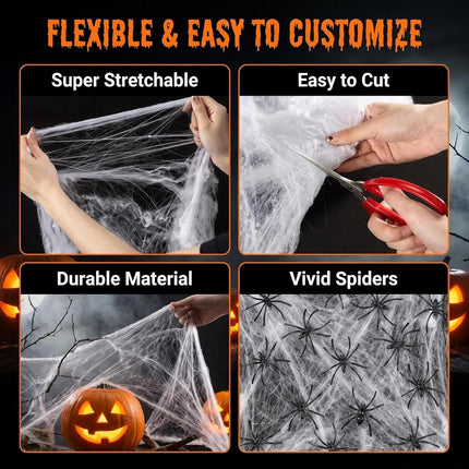 1100 Sqft Halloween Spider Webs - Outdoor Cobwebs with 40 Spiders