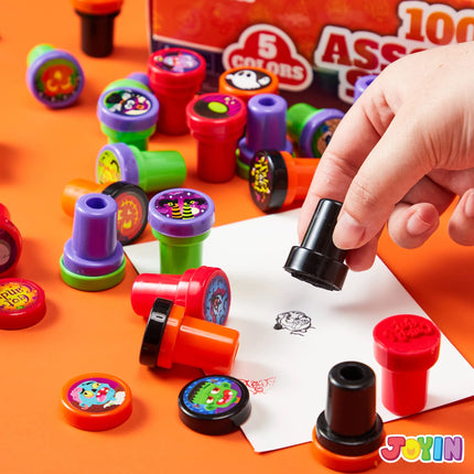 100 Pcs Halloween Assorted Stamps for Kids – Halloween Toy Stamps, Party Favors for Trick-Or-Treaters, Goodie Bag Fillers, Prizes & Basket Stuffers