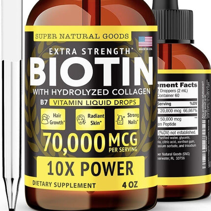 Biotin Collagen Liquid Drops - Maximum Potency for Hair, Skin, Nails - USA Made