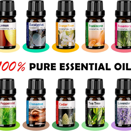 Aroma Diffuser for Essential Oil Large Room,Office Essential Oil Diffusers for Home Kids, Ambient Light Cool Mist Humidifier for Bedroom Auto off with 10 Essential Oils