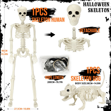 2Pcs Skeleton and Dog Skeleton Halloween Decorations Posable Skeletons Halloween Decorations Indoor Outdoor
