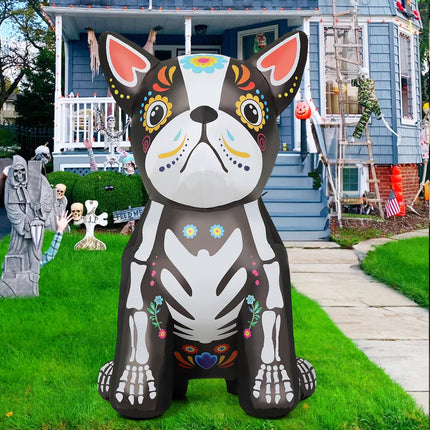 Halloween Inflatables 5 FT Halloween Dog Inflatable with LED Lights, Halloween Blow up Dog Inflatable Skeleton Bulldog, Outdoor Halloween Decorations Skeleton Dog Blow up for Halloween Holiday