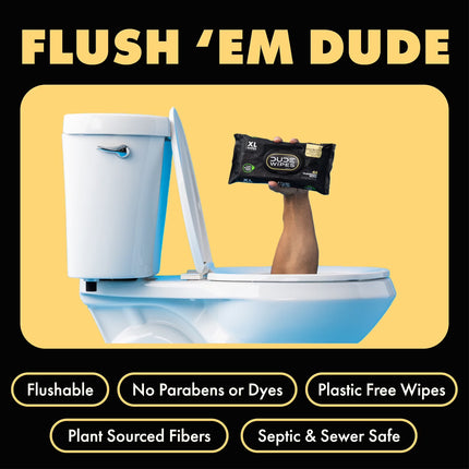 DUDE Flushable Wipes, Extra Large Shea Butter Smooth Wet Wipes, 240 Count