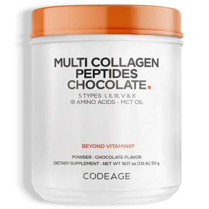 Multi Collagen Peptides Protein Powder, Chocolate Cocoa, MCT Oil, Amino Acids, Hydrolyzed, 18.16 Oz