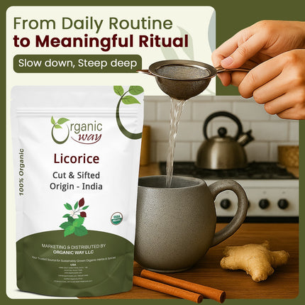 Organic Way Licorice Root Cut & Sifted - Organic, Kosher & USDA Certified