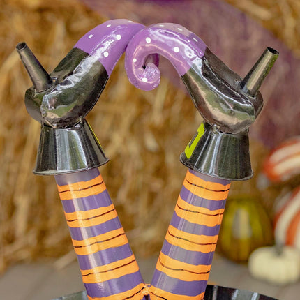 Metal Halloween Figurine Statue Decorations with Bobbly Heads (Smaller Size, Witch in Cauldron)