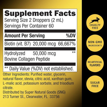 Biotin Collagen Liquid Drops - Maximum Potency for Hair, Skin, Nails - USA Made