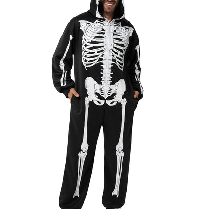 Skeleton Costume for Men, Adult Skeleton Halloween Costume Zip-Up Hooded Jumpsuit Pajama for Party Cosplay and Themed Dress up XXL