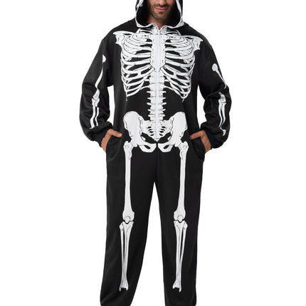 Skeleton Costume for Men, Adult Skeleton Halloween Costume Zip-Up Hooded Jumpsuit Pajama for Party Cosplay and Themed Dress up XXL