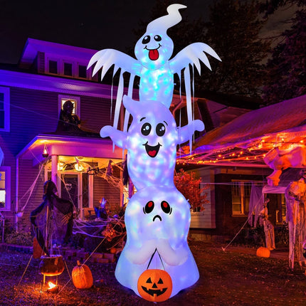 Halloween Inflatables 9.8 FT Halloween Ghost Inflatable with Built-In Leds, Scary Inflatable Ghost Blow up Overlap Ghost, Outdoor Halloween Decorations Ghost Inflatable for Halloween Holiday Pa