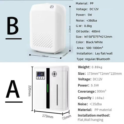 Room Fragrance Diffuser Wall Mounted Hotel Air Freshener Bluetooth Flavoring Diffuser for Essential Oil Electric Smell for Home