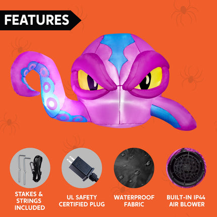 4 FT Halloween Inflatable Purple Octupos Head with Tentacles Broke Out from Window with Built-In LED Blow up Inflatable for Window Decoration Yard Garden Lawn Decor