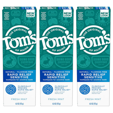 Rapid Relief Sensitive Toothpaste, Fresh Mint, 3 Pack, 4 Oz