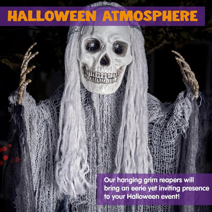 3 Pack Halloween Hanging Ghosts,Scary Skeleton Ghosts Grim Reapers Decorations for Halloween Indoor Outdoor Yard Home Decorations