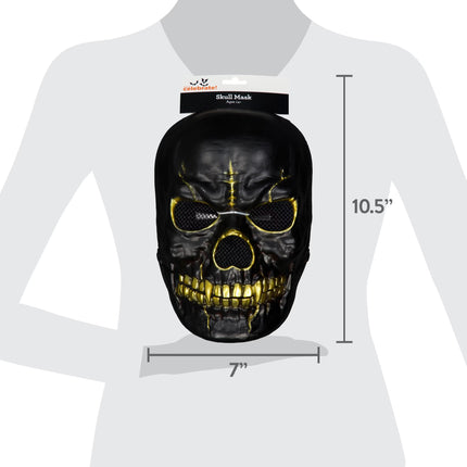 Skull Mask Costume Accessory for Adults, Black and Gold, Halloween by