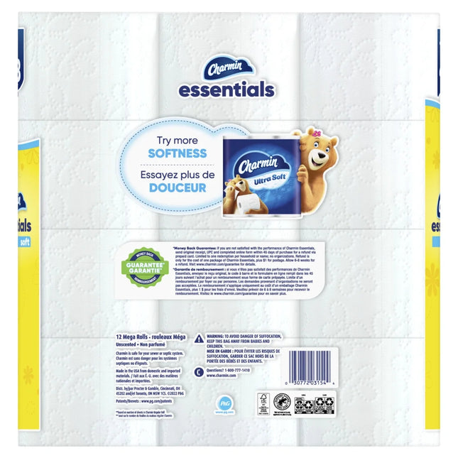 Essentials Soft Toilet Paper 12 Mega Rolls, 330 Sheets per Roll
