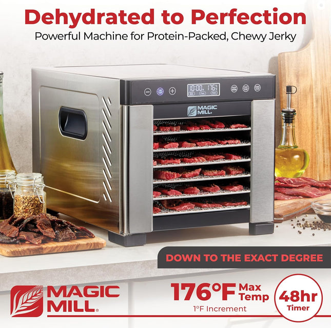 Pro Food Dehydrator Machine | 7 XL Stainless Steel Trays | Dryer for Jerky, Dog Treats, Herb, Meat, Beef, Fruit | Keep Warm Function, Digital Timer and Temperature Control, ETL Approved