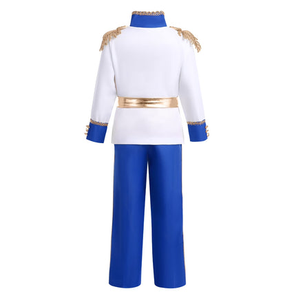 Boy Prince Charming Costume Halloween Carnival Cosplay Fancy Dress up Medieval Royal Prince King Knight Outfit for Kids Jacket Top Pants Crown Set 3-4 Years Royal Blue