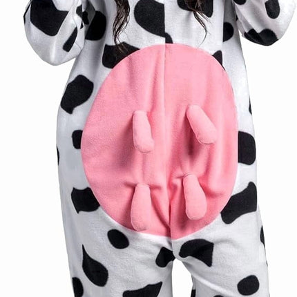 Adult Cow Pajamas, Realistic Plush Cow Costume Jumpsuit Outfit Hooded Halloween Costume Sleepwear for Halloween Cosplay Animal Themed Parties(Large)