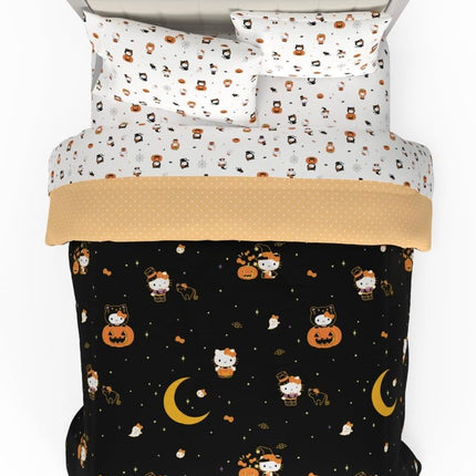 Sanrio Hello Kitty Halloween Pumpkin Queen Bed Set – Super Soft & Cozy 5 Piece Reversible Comforter and Sheet Set (Officially Licensed Product) by