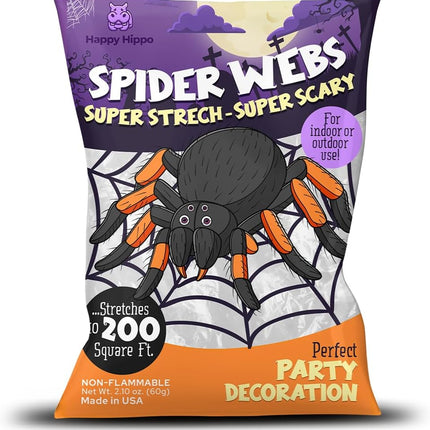 Halloween Spider Web Decoration, 200 Square Feet & Plastic Spiders, Halloween Party Supplies, Spider Webs (Small, 200 Sq Feet) (8 Fake Spiders Included)