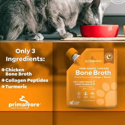 Free-Range Bone Broth for Dogs &Cats, Mobility Formula W/Collagen Peptides to Help Support Hip & Joints, Digestion, Skin & Coat and Hydration, Human Grade, Made in USA. Chicken 2 Pack