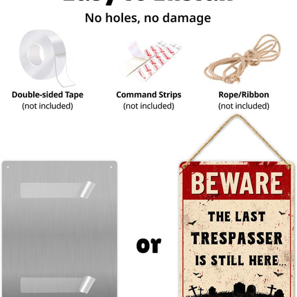 Funny Halloween Decor Sign - Halloween Graveyard Decorations, Funny No Trespassing Sign, Beware the Last Trespasser Is Still Here, Outdoor Fence Halloween Decor, Cemetery Halloween Decorations by , Halloween