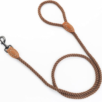 Dog Leash, Braided Cotton Rope Leashes with Leather Tip - Heavy Duty Metal Clasp, 4FT, 1/2" Thick - Wedding, Walking & Training Leash for Small Medium Large Dogs (Dark Brown)