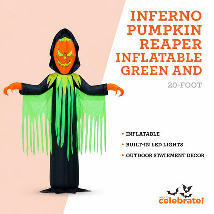 Inferno Pumpkin Reaper Airblown Yard Inflatable, Orange/Green/Black, 20', Halloween by