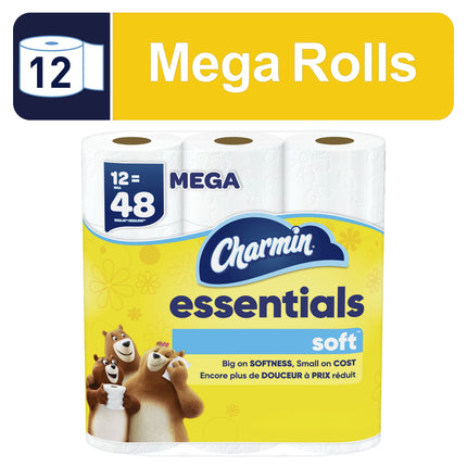 Essentials Soft Toilet Paper 12 Mega Rolls, 330 Sheets per Roll