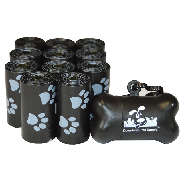 Dog Poop Bags, Free Poop Bag Holder, Black Paw Print, 220 Ct