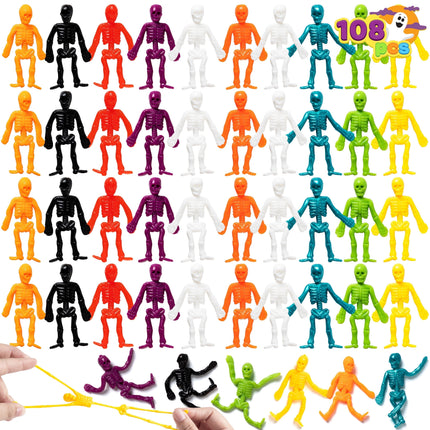 108 Pcs Halloween Stretchy Skeleton Toys,Halloween Toys Bulk for Party Favors,Halloween Goody Bag Fillers,Halloween Sticky Toys for Classroom Prizes
