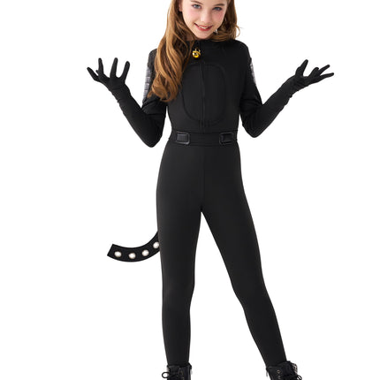 Black Cat Costume for Girls, Kids Cat Outfit Set with Tail, Child Black Cat Halloween Costume for Cosplay Party