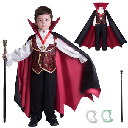 Gothic Vampire Costume Kids, Toddler Vampire Costume Halloween Vampire Costume, Vampire Costume for Boys, Halloween Party Dress up (3-4Yrs)