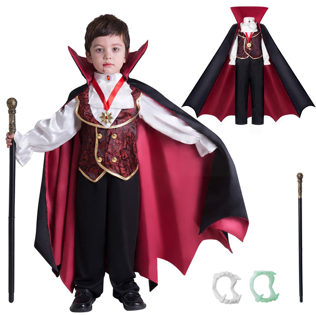 Gothic Vampire Costume Kids, Toddler Vampire Costume Halloween Vampire Costume, Vampire Costume for Boys, Halloween Party Dress up (3-4Yrs)