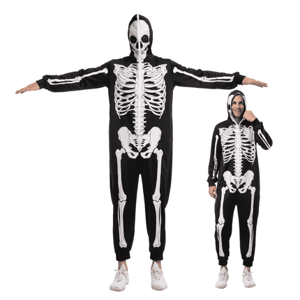 Skeleton Costume for Men, Adult Skeleton Halloween Costume Zip-Up Hooded Jumpsuit Pajama for Party Cosplay and Themed Dress up XXL
