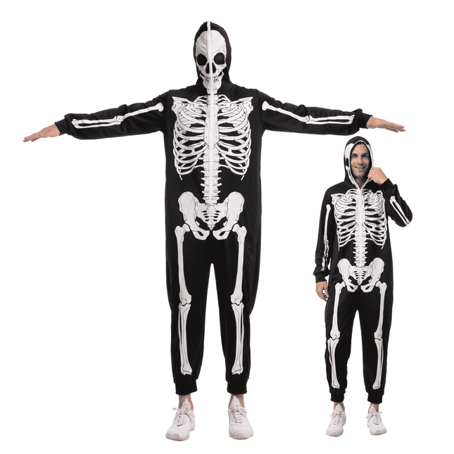 Skeleton Costume for Men, Adult Skeleton Halloween Costume Zip-Up Hooded Jumpsuit Pajama for Party Cosplay and Themed Dress up XXL