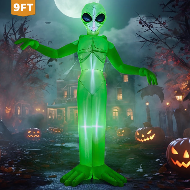 9 Ft Halloween Inflatable Giant Alien Decoration with Built-In Leds,Alien Halloween Decorations Outdoor Blow up Yard Lawn Decoration