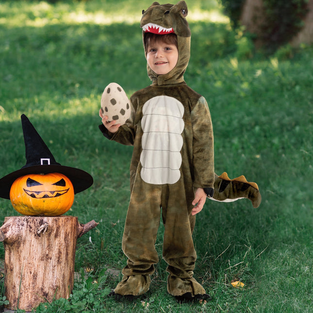 T-Rex Dinosaur Animals Costumes Jumpsuit with Toy Egg for Kids Halloween Dress-Up Party 2-7 Years
