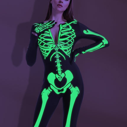 Glow in the Dark Skeleton Costume for Adults Women Halloween Dress up Party Role Playing Cosplay