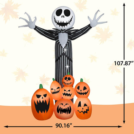 Halloween Inflatable Jack Skellington with O' Lanterns, 9 Ft Tall, Multi