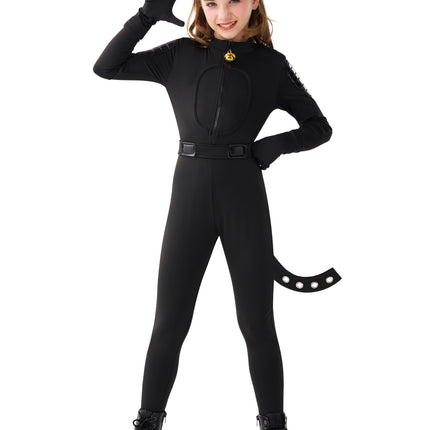 Black Cat Costume for Girls, Kids Cat Outfit Set with Tail, Child Black Cat Halloween Costume for Cosplay Party